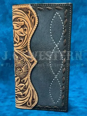 3D D2500123107 Mens Floral Hand Tooled Buck Lace Rodeo Wallet Tan