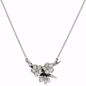 Cherry Blossom Flower Posey Pendant - Silver & Diamond