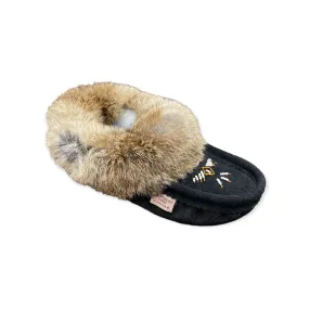 Fur Moccasin (Coyote) - Black Suede