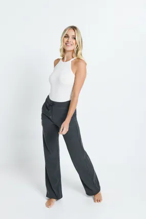 Ribbed Wide Leg Trousers - Grey