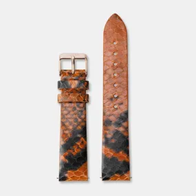 Strap 16 mm Leather Orange Python, Rose Gold Colour