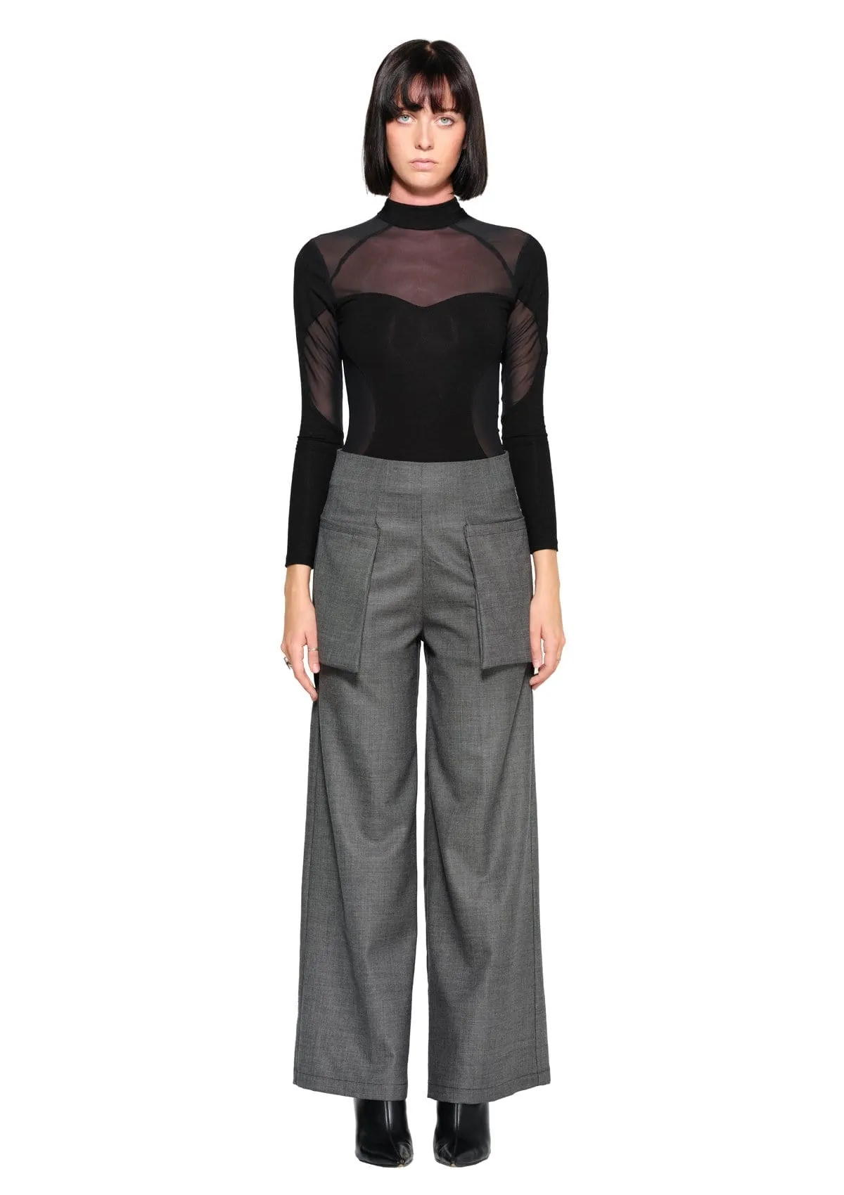 WIDE LEG TROUSERS IN GREY